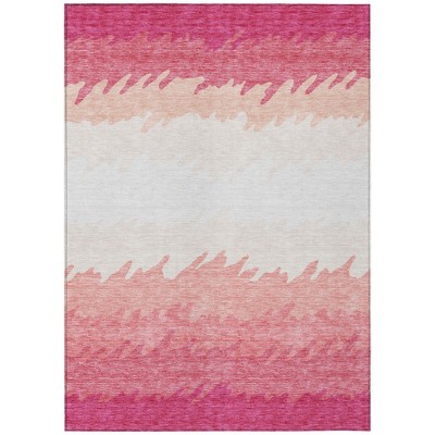 Blush Pink And Ivory Striped Washable Indoor Outdoor Area Rug