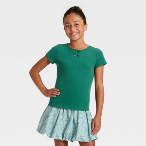 Girls' Short Sleeve Ribbed Bow Front T-Shirt - Cat & Jack™ - 1 of 3