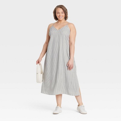 Women's Asymmetrical Midi Slip Dress - A New Day™ Brown Striped S : Target