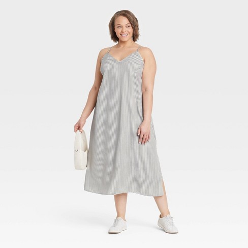 Women's Slip Dress - A New Day™ Cream/Navy Striped 4X