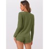 cheibear Women's Waffle Knit Button-Up Long Sleeve Top and Shorts Pajama Set - 4 of 4