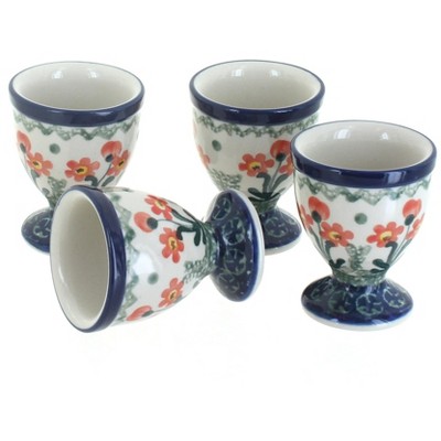Blue Rose Polish Pottery Peach Posy Egg Cup Set
