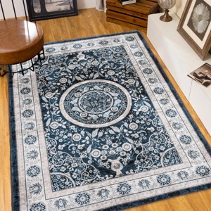 ChicFurnit Rug Vintage Bohemian Floral Design Non Slip Washable for Stylish Living Spaces, Blue, 16.5"*16.5"*7.85" - 1 of 4