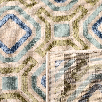 Cream & Green Rectangular Easy-Care Synthetic Area Rug