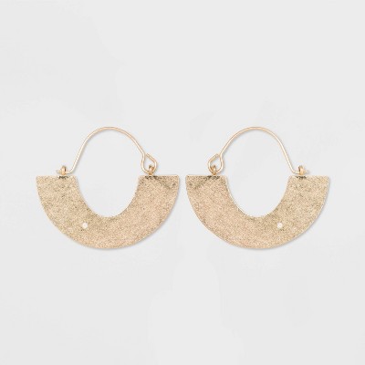 Flat Half Circle Brass and in Worn Gold Hoop Stud Earrings - Universal Thread™ Gold