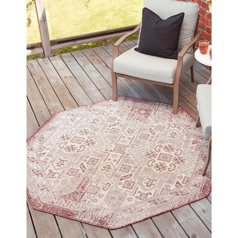 Unique Loom 7' 10 X 7' 10 Octagon Indoor/outdoor Aztec Rust Red Area ...