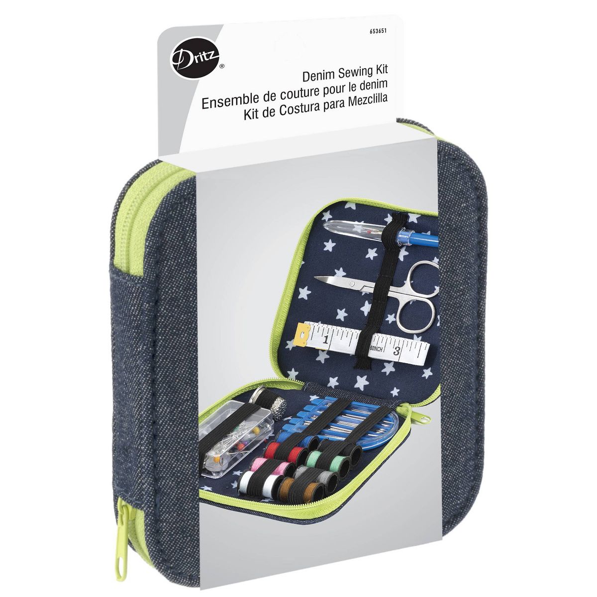 Dritz Denim Sewing Kit Navy: Compact Travel Size Sewing Needle Kit with Storage Case