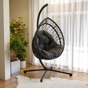 Mlmh & Kngwa 32.5"W Outdoor Hanging Egg Chair with Detachable Stand - 1 of 4