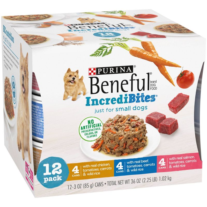Purina Beneful IncrediBites Chicken, Beef &#38; Salmon Recipes Small Dogs Wet Dog Food - 3oz/12ct Variety Pack, 5 of 10