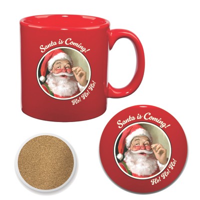 Courtside Market Santa Is Coming 20 oz Big Mug & Coaster Set
