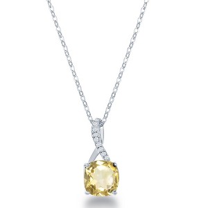 Simona Sterling Silver, White Topaz 18" Pendant Necklace, with 8mm Square Gem - Citrine - Yellow - 18 Inch - 1 of 2
