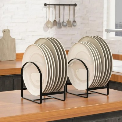 LunaLulinlk 4 Pack Plate Holder Organizer Large Dish Storage Rack for Cupboard and Countertop-Non-Slip & Rust Proof ,2 Large and 2 Small