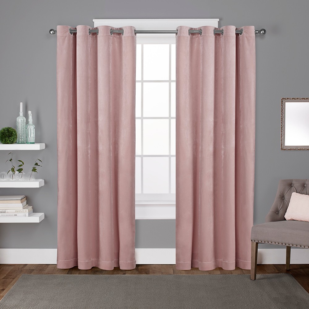 Photos - Curtains & Drapes Set of 2 63"x54" Velvet Heavyweight Grommet Top Window Curtain Panel Blush