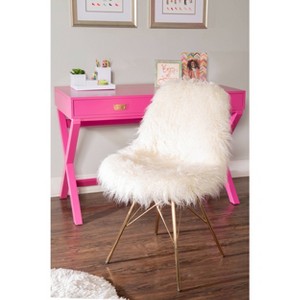 Remy Flokati Modern Faux Fur Accent and Office Chair Chair White - Linon - 1 of 4