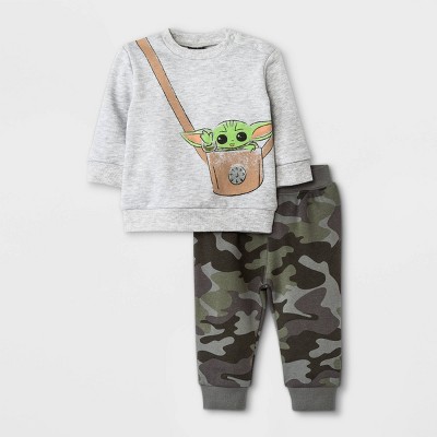 Baby Boys' 2pc Star Wars Baby Yoda Fleece Top and Bottom Set - Heather Gray Newborn