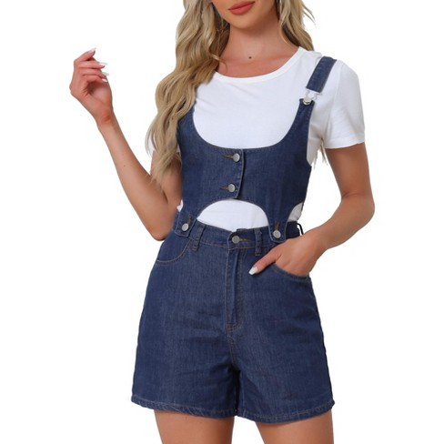 Allegra K Women s Casual Sleeveless Detachable Short Jeans Denim Romper Jumpsuits 2 Piece Set Blue X Small