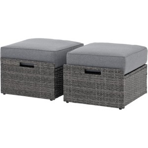 SUGOLD Patio Outdoor Wicker Ottoman Set of 2, All Weather Rattan Patio Ottoman Set with Thick Cushion,, Ideal for Deck, Porch, Backyard - 1 of 1
