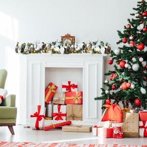 6 Feet Christmas Garland,Silver and White Lighted Xmas Garland with Lights, Balls, Snowflake,Ribbon Bow for Front Door Fireplace Indoor Outdoor Decor - 1 of 4