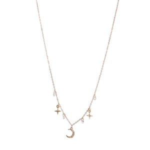 Slickblue Gold Star and Crescent Moon Pendant Necklace for Women, Faux Diamonds, 20", Night Sky Style - 1 of 3