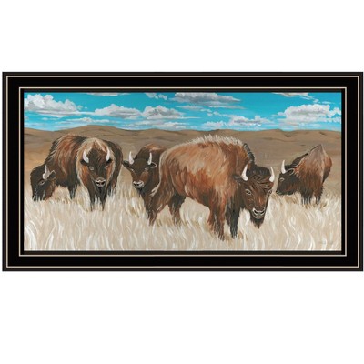 HomeRoots Bison Herd Black Framed Print Wall Art