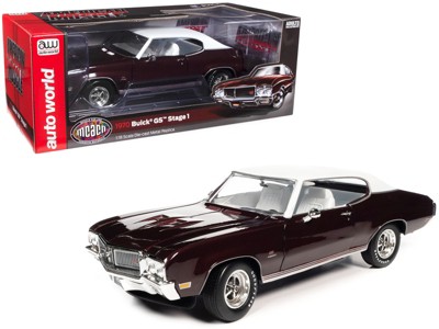 1970 Buick GS Stage 1 Burgundy Mist Metallic with White Top and Interior (MCACN) 1/18 Diecast Model Car by Auto World