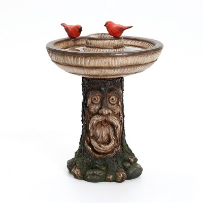 LuxenHome 23" Elegant Tall Resin Bird Bath for Outside with Whimsical Tree Face, Garden Pedestal Birdbath Multicolored