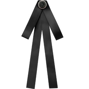 INSPIRE CHIC Women's Ribbon Bowknot Pre-Tied Pin Brooch Ties with Black Rhinestone - 1 of 4