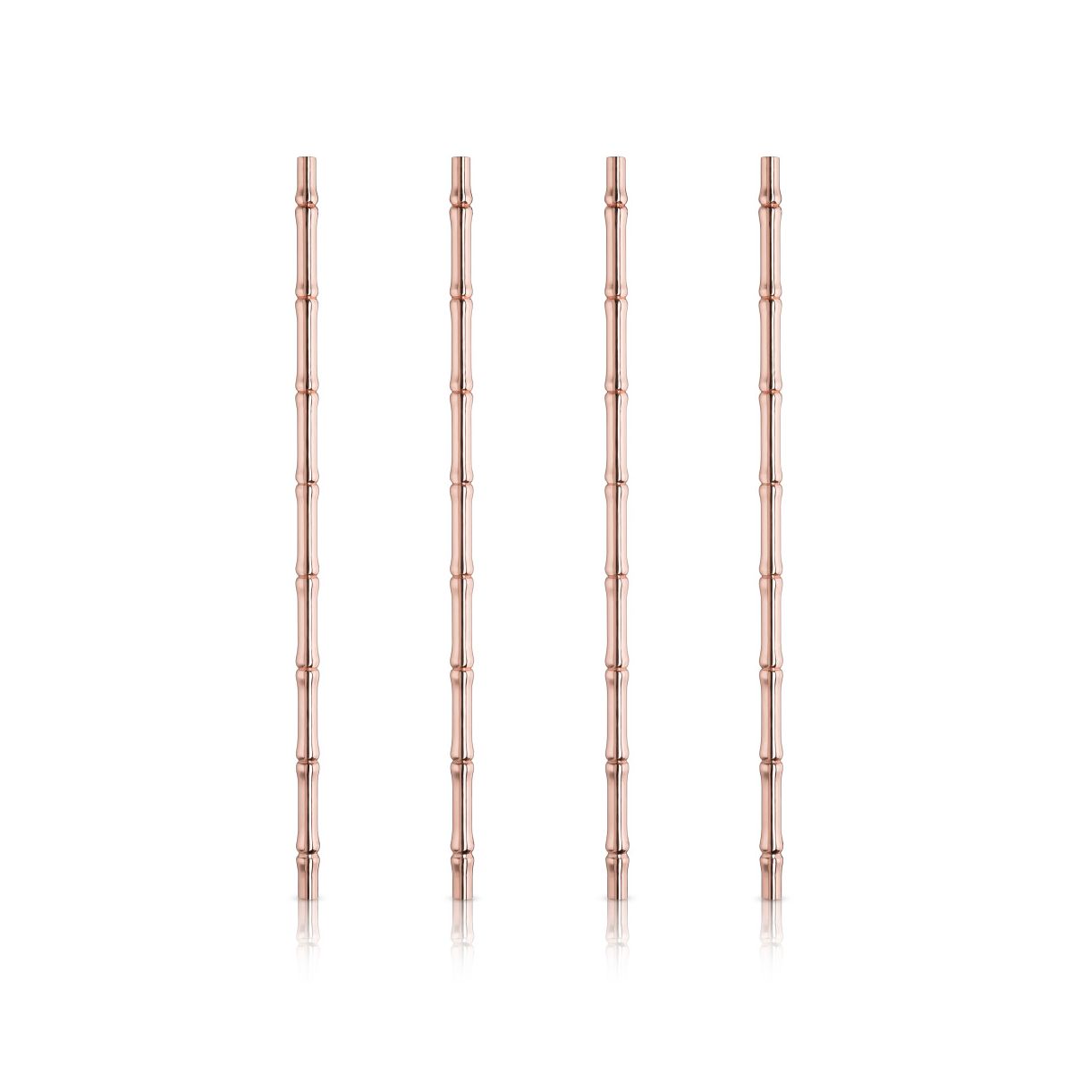 Viski Bamboo Copper Cocktail Straws, Set of 4 Reusable Stainless Steel, Tiki-Inspired Design, Home Bar Accessories, Housewarming Gifts for Women, 9.5”