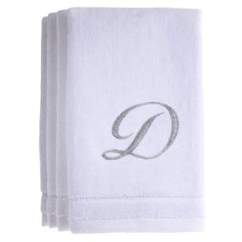 Creative Scents White Fingertip Monogrammed Towels Silver Embroidered