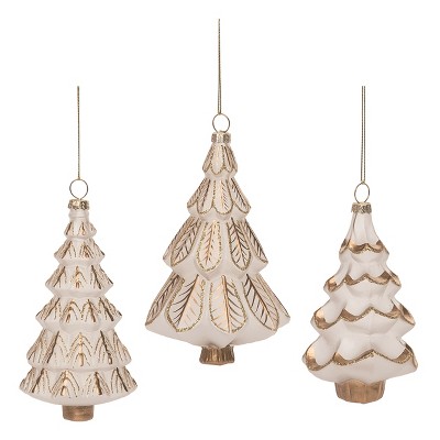 Transpac Glass Gold Accent Tree Ornament Set of 3 Elegant Holiday Decor for Christmas Tree Gift Giving and Hostess Gifts