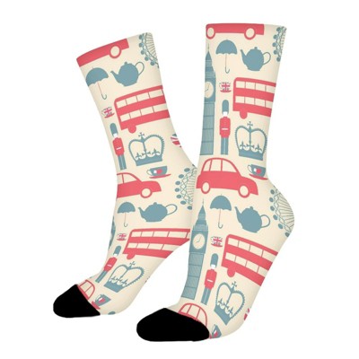 London Cute Background Women Printed Crew Socks Funny Funky Socks Soft Polyester Novelty Gifts for Artists Men