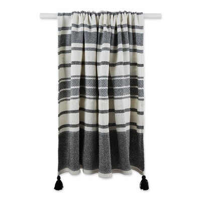 Black and Mineral Cotton Chevron Throw Blanket, 50x60"