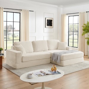 DOMETOUR Right L-Shaped Modular Corduroy Sectional Sofa, Modern Minimalist, Unfolds to Bed, Space-Efficient, Compressed, Beige - 1 of 4