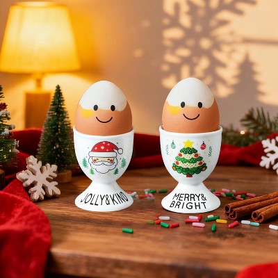 Ceramic Egg Cup Set of 2 White Porcelain Holder for Breakfast Boiled Eggs