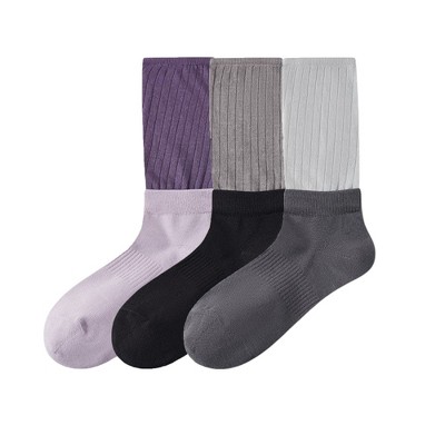 Anna-Kaci Women's Ribbed Crew Socks 3-Pack Soft Cotton Knit Breathable Casual Everyday Fit