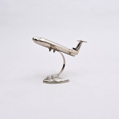 TopComfy Decorative Object Retro Aluminum Airplane Sculpture Nickel Finished Table Accent for Home Decor, Silver, 8"*8"*6"