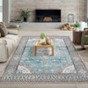 8'x10' Vintage Floral Print Living Room Bedroom Rugs, Washable Non Slip Large Throw Carpet for Dining Room Nursery Kitchen, Blue - 4 of 4