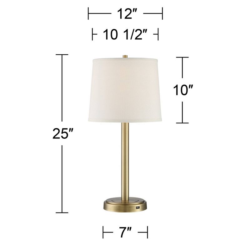 360 Lighting Camile Modern Table Lamps 25" High Set of 2 Brass Metal with USB Charging Port Oatmeal Drum Shade for Bedroom Living Room Bedside Desk, 4 of 8