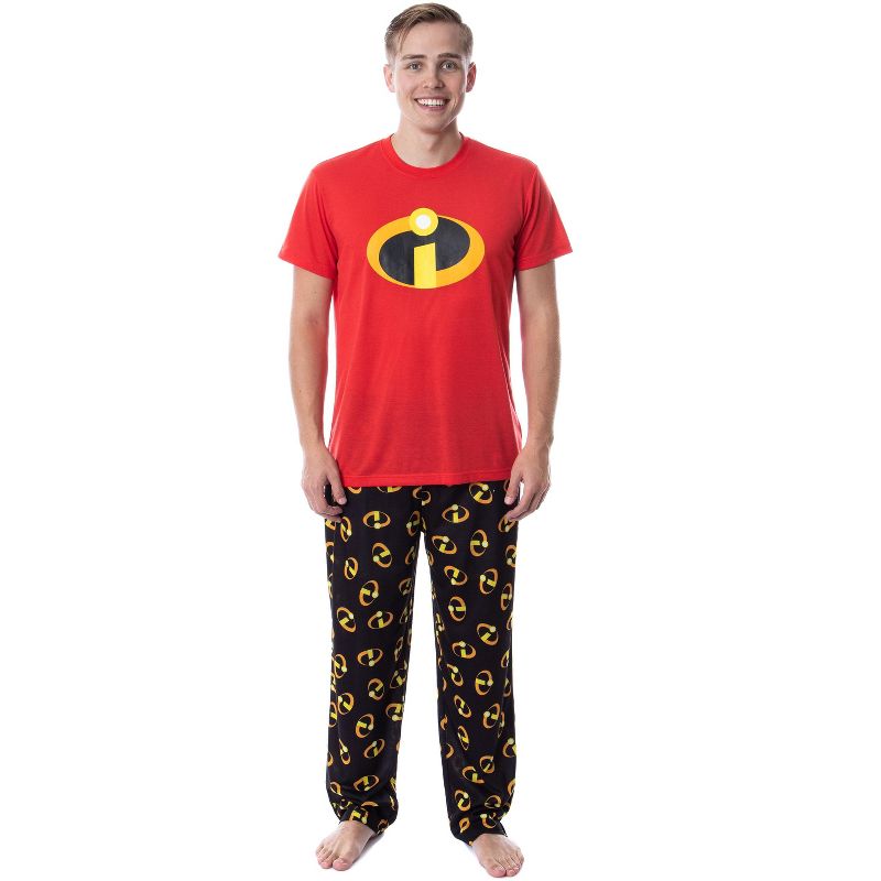 Disney Mens' The Incredibles Logo Sleep Pajama Set Shirt Pants Multicolored, 1 of 5