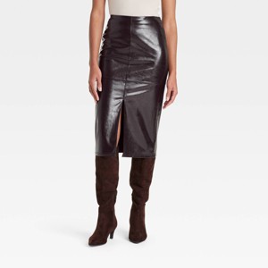 Women's Faux Leather Midi Skirt - A New Day™ Brown - 1 of 3