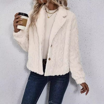 Women's Coat Faux Fur Long Sleeve Button Down Knit Lapel Jacket
