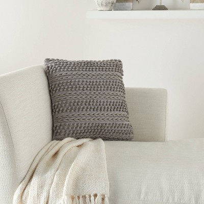 18" Light Gray Woven Striped Cotton Throw Pillow
