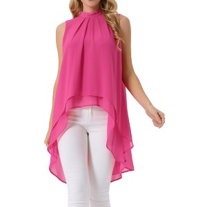 INSPIRE CHIC Women's Casual Tie Back Asymmetrical High Low Sleeveless Mock Neck Flowy Blouse - 1 of 4