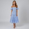 Knit & Lounge Women’s Smocked Off Shoulder Midi Dress Puff Sleeves Tiered Skirt Textured Grid Fabric Romantic Style - 3 of 4