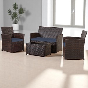 Mshliw 4-Piece Outdoor PE Wicker Furniture Set, Patio Gray Rattan Sectional Sofa with Washable Cushions for Garden, Porch, or Balcony - 1 of 4