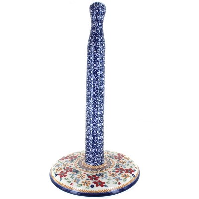 Blue Rose Polish Pottery Red Daisy Paper Towel Holder