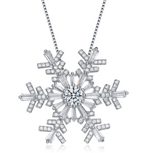 Guili White Gold Plated Clear Cubic Zirconia Accent Snowflake Pendant Necklace, A Beautiful Addition to Winter Jewelry Collections - 1 of 4