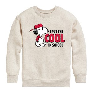 Boys' - Peanuts - Snoopy I Put the Cool in School Graphic Long Sleeve Fleece Sweatshirt - 1 of 4