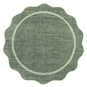 Scalloped Washable Bordered Living Room Bedroom Rug, Ultra Thin Non Slip Indoor Farmhouse Carpet for Dining Room - 1 of 4