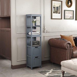 Tree City - 57" Tall Slim Bathroom Storage Cabinet with Shelves & Drawers – Waterproof Tower Organizer - 1 of 4